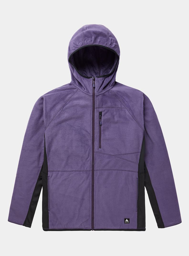 Polaire Burton Stockrun Warmest Encapuchonné Full-Zip Homme Violette Noir | 302895-FIK