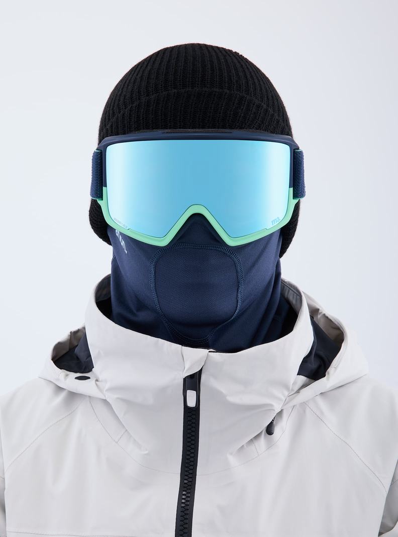 Lunette Ski Burton Anon M3 Low Bridge Fit Goggles + Bonus Lens + MFI® Face Mask Femme Bleu Marine Bleu Rose | 753468-UZI