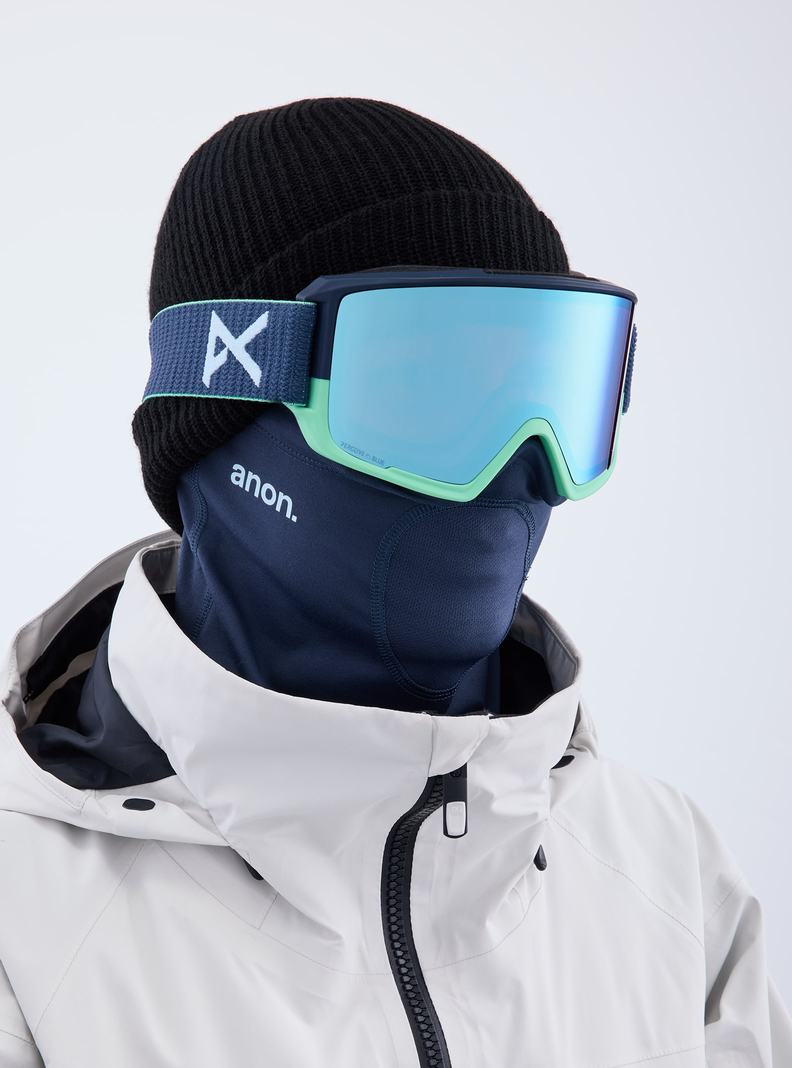 Lunette Ski Burton Anon M3 Low Bridge Fit Goggles + Bonus Lens + MFI® Face Mask Femme Bleu Marine Bleu Rose | 753468-UZI