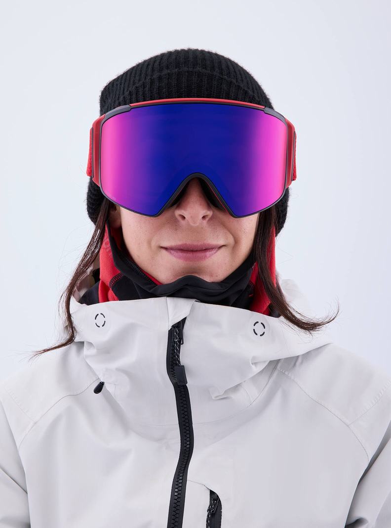 Lunette Ski Burton Anon M4S Goggles (Cylindrical) + Bonus Lens + MFI® Face Mask Femme Rouge Orange Rouge | 102874-IXK