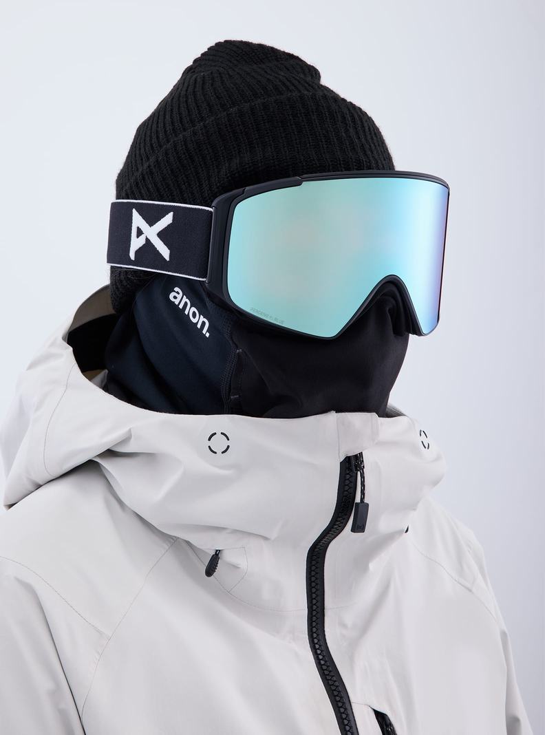 Lunette Ski Burton Anon M4S Low Bridge Fit Goggles (Cylindrical) + Bonus Lens + MFI® FACE MASK Homme Noir Bleu Rose | 687125-XAD