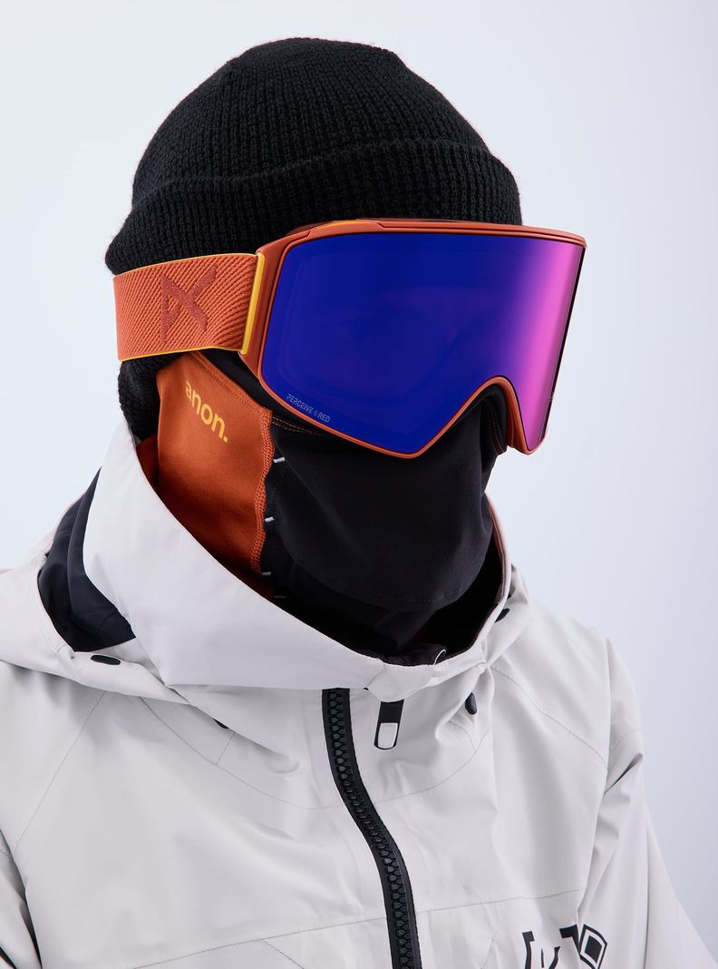 Lunette Ski Burton Anon M4 Goggles (Cylindrical) + Bonus Lens + MFI® Face Mask Femme Orange Rouge | 248139-IBW