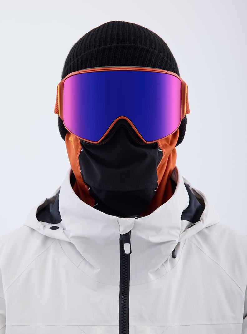 Lunette Ski Burton Anon M4 Low Bridge Fit Goggles (Cylindrical) + Bonus Lens + MFI® Face Mask Homme Orange Rouge | 125630-QKT