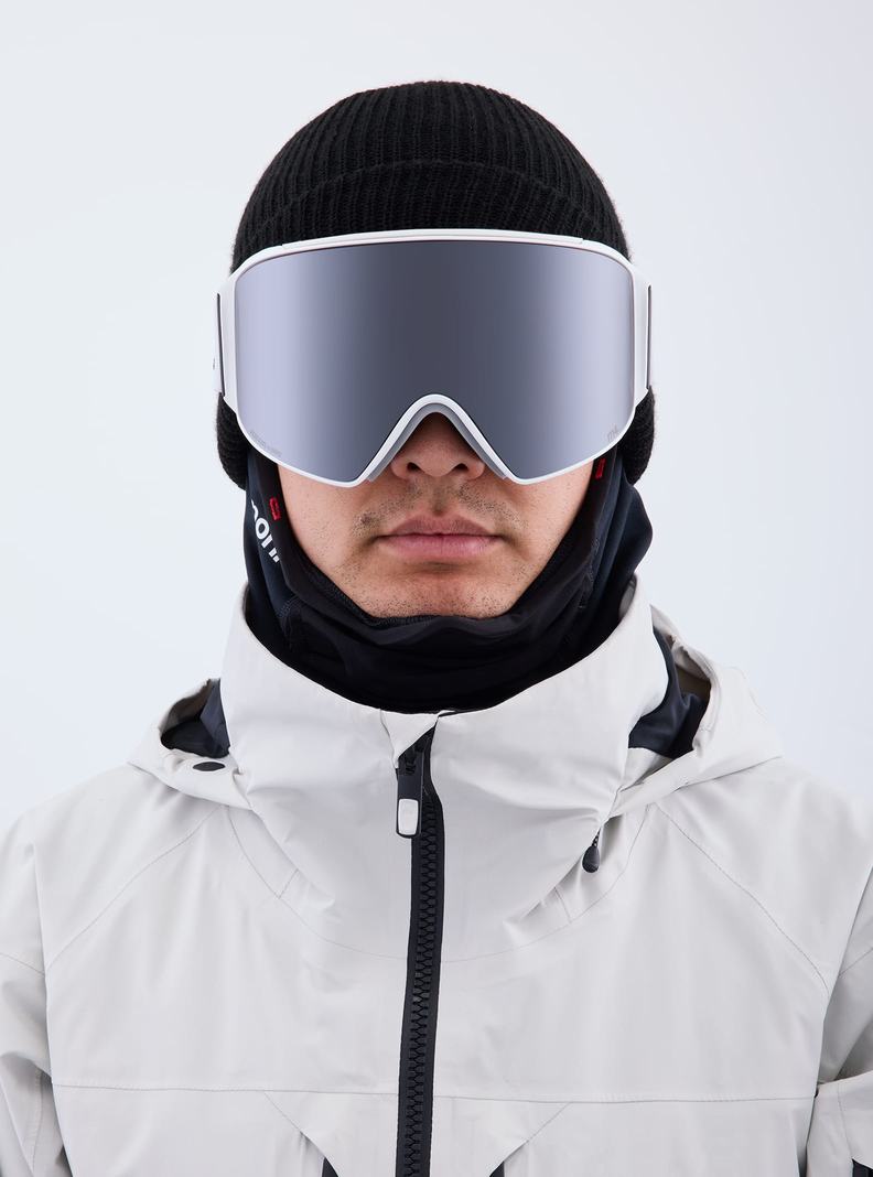 Lunette Ski Burton Anon M4 Low Bridge Fit Goggles (Cylindrical) + Bonus Lens + MFI® Face Mask Homme Blanche Orange Noir Violette | 154382-XGW