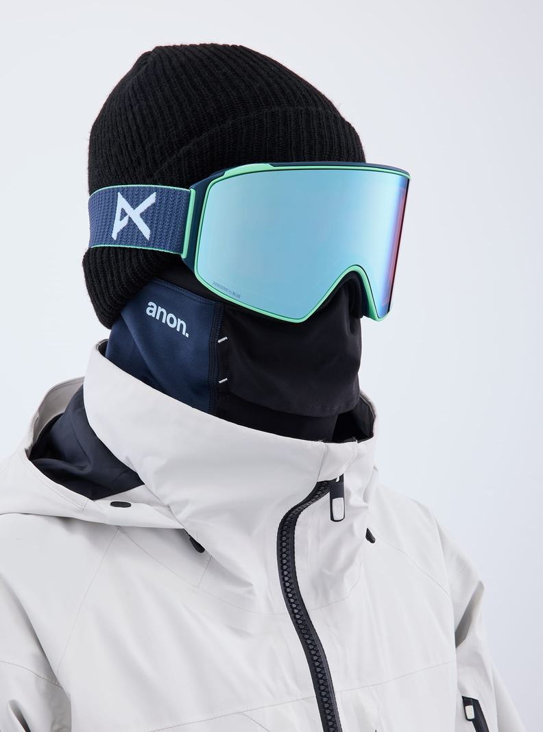 Lunette Ski Burton Anon M4 Low Bridge Fit Goggles (Cylindrical) + Bonus Lens + MFI® Face Mask Femme Bleu Marine Bleu Rose | 246970-ZSM
