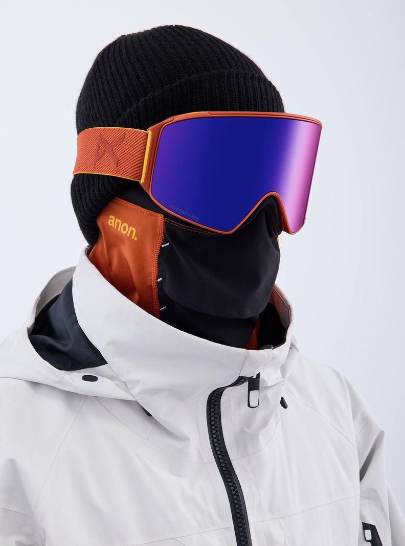 Lunette Ski Burton Anon M4 Low Bridge Fit Goggles (Cylindrical) + Bonus Lens + MFI® Face Mask Femme Orange Rouge | 284036-QOE