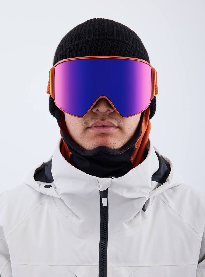 Lunette Ski Burton Anon M4 Low Bridge Fit Goggles (Cylindrical) + Bonus Lens + MFI® Face Mask Femme Orange Rouge | 284036-QOE