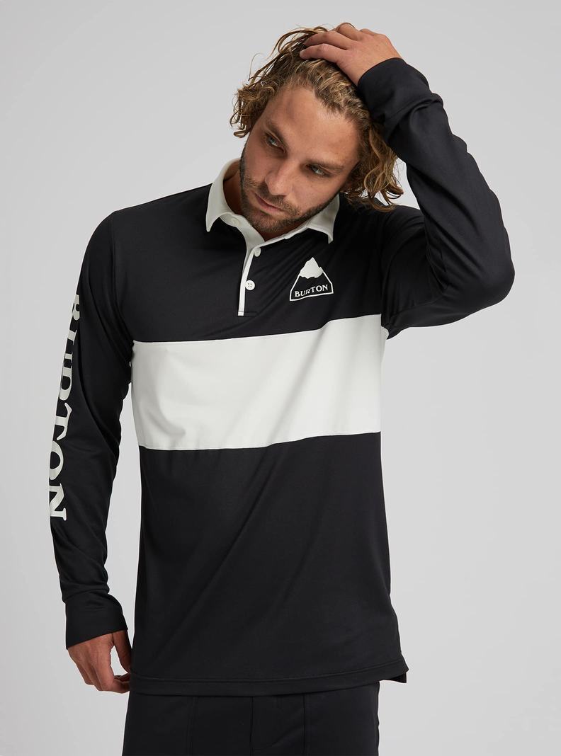 Sous-couches Burton Midweight Base Layer Rugby Shirt Homme Noir Blanche | 450179-WCM